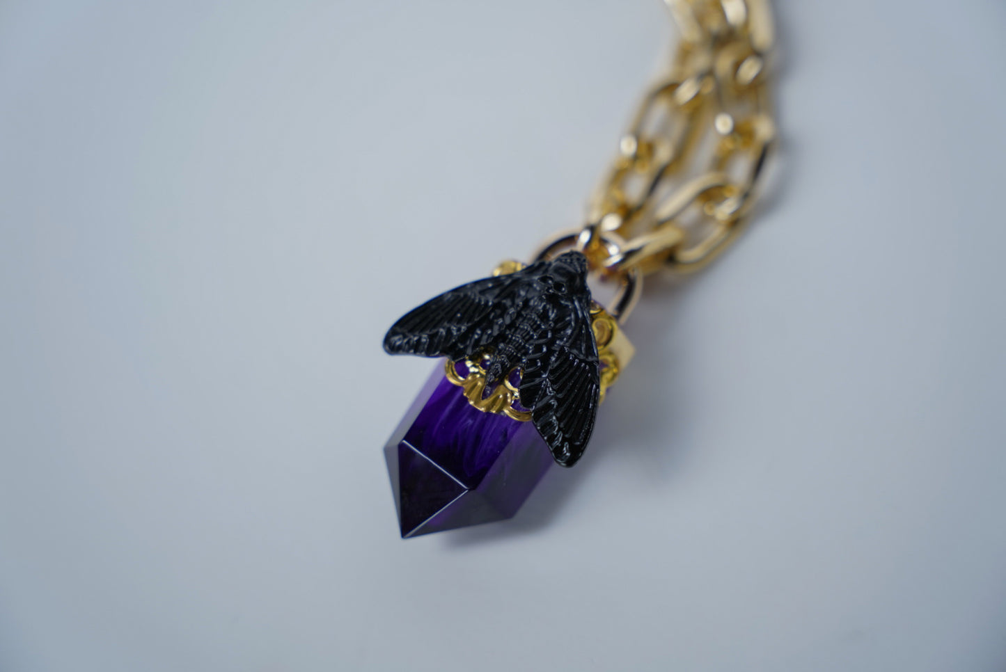 Obsidian Moth Crystal Pendant (Purple)