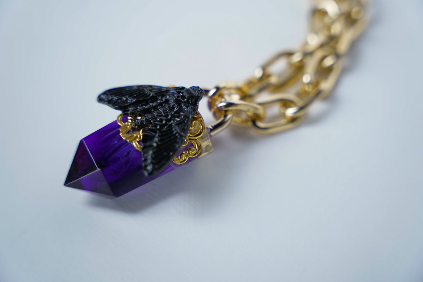 Obsidian Moth Crystal Pendant (Purple)